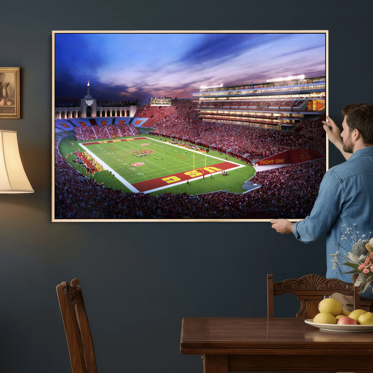 71879-MGV-CV-36X24 - The University of Southern California USC Trojans Football Team Print, Framed and Ready to Hang