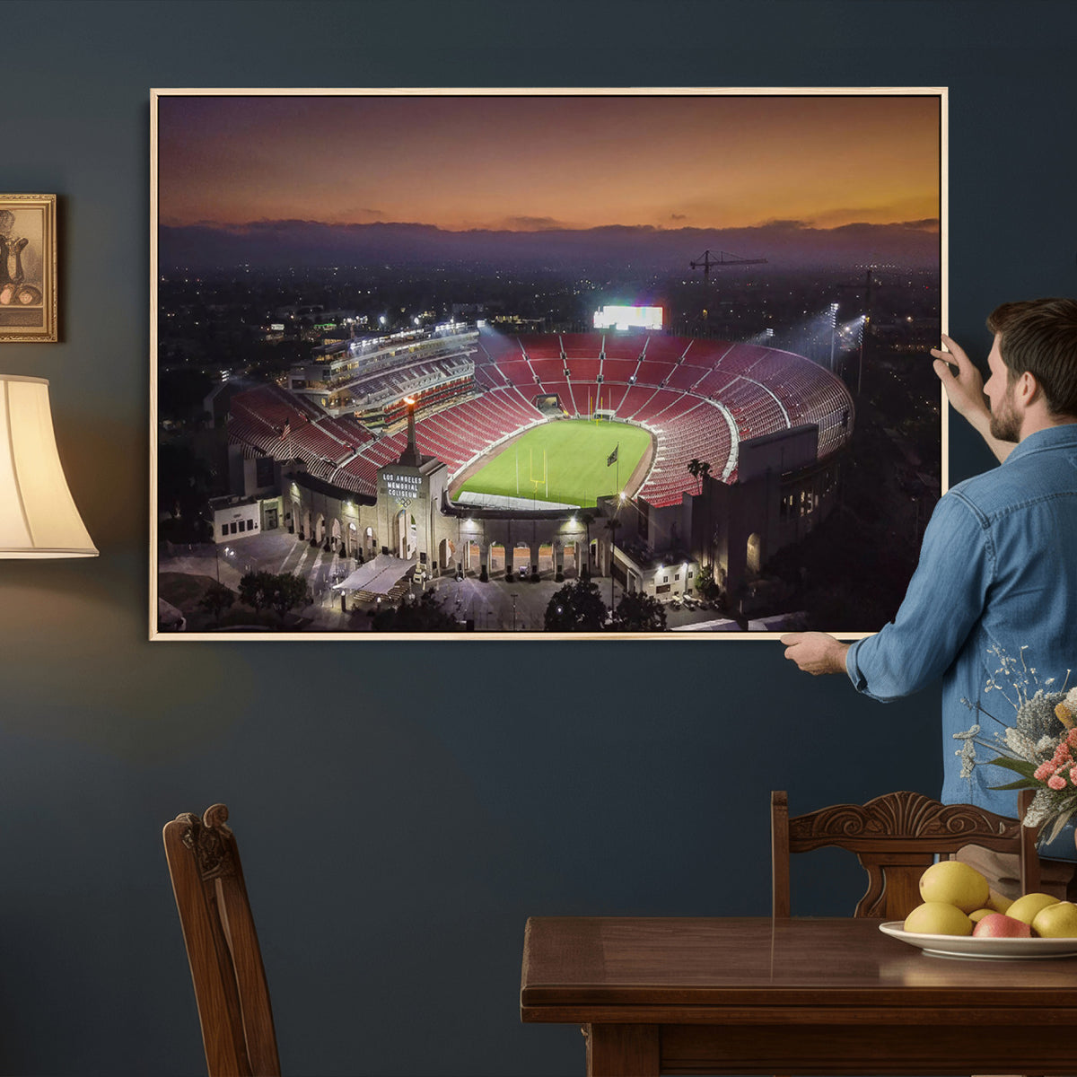 50666-MGV-CV-36X24 - The University of Southern California USC Trojans Football Team Print, Los Angeles Memorial Coliseum
