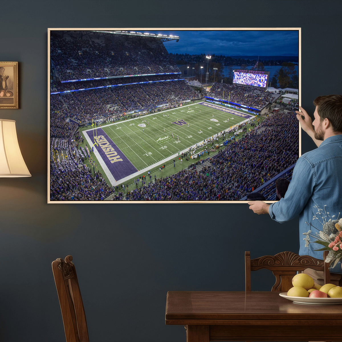 84780-MGV-CV-36X24 - The University of Washington Huskies Football Team Print, Framed and Ready to Hang