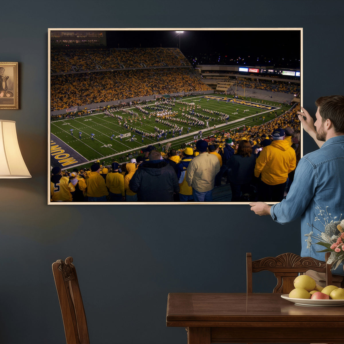 58154-MGV-CV-36X24 - West Virginia University Mountaineers Football Team Print, Milan Puskar Stadium, Morgantown