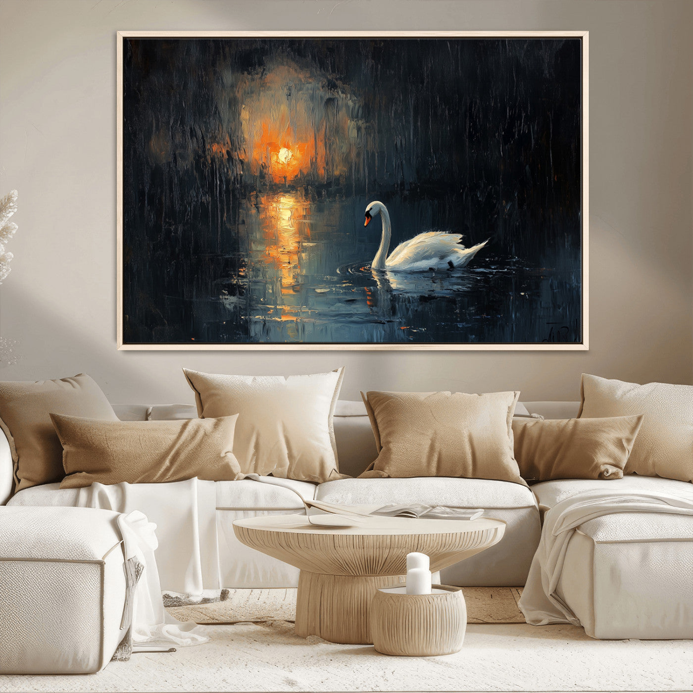 MGV-FC-36X24 - Abstract Swan on Water Wall Art Canvas Print - Elegant Nature Scene for Modern Home Decor