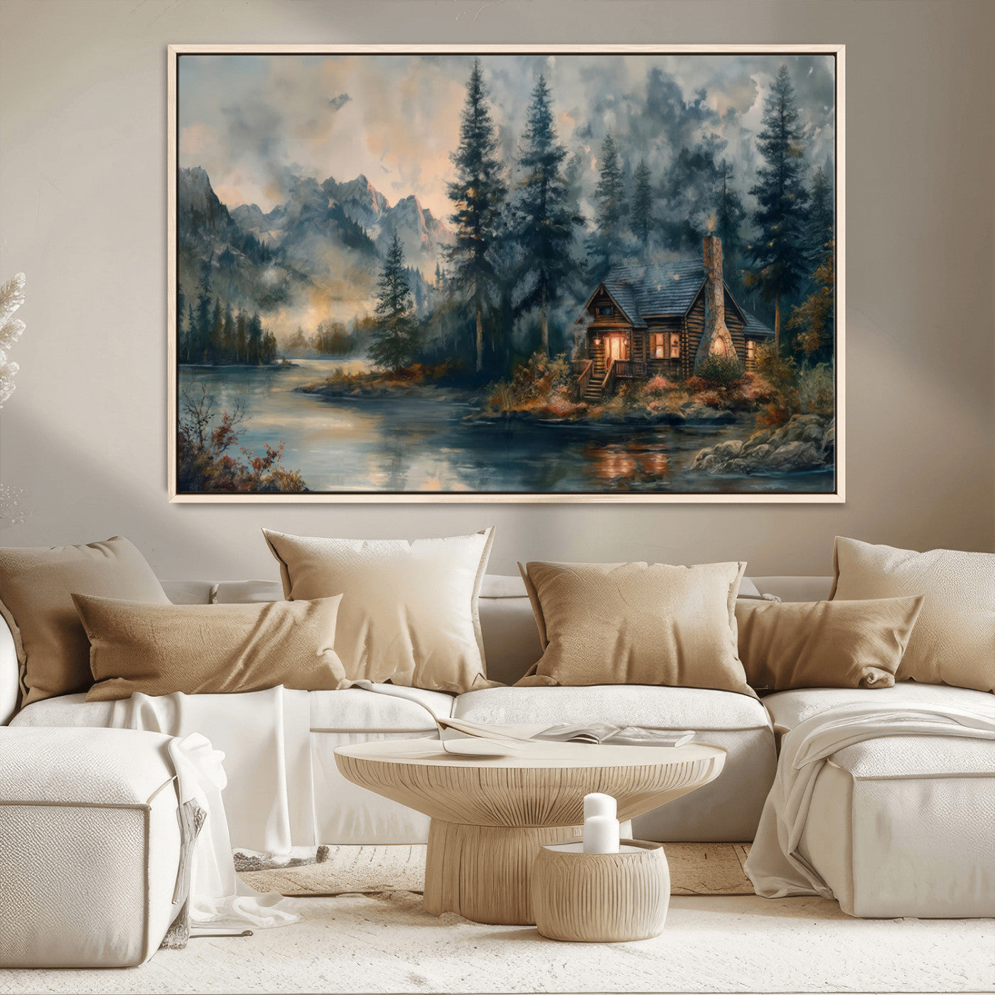 MGV-FC-36X24 - Rustic Cabin Woods Wall Art Print | Lake in a Forest Canvas Print | Cabin, Lodge, and Farmhouse