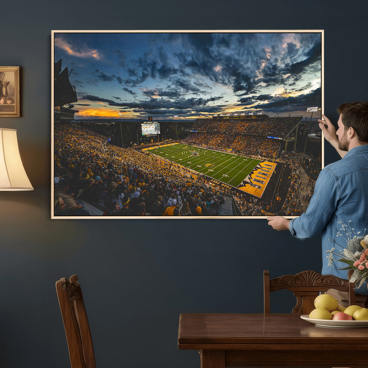 61020-MGV-CV-36X24 - University of Wyoming Cowboys Football Team Print, Laramie, Framed and Ready to Hang