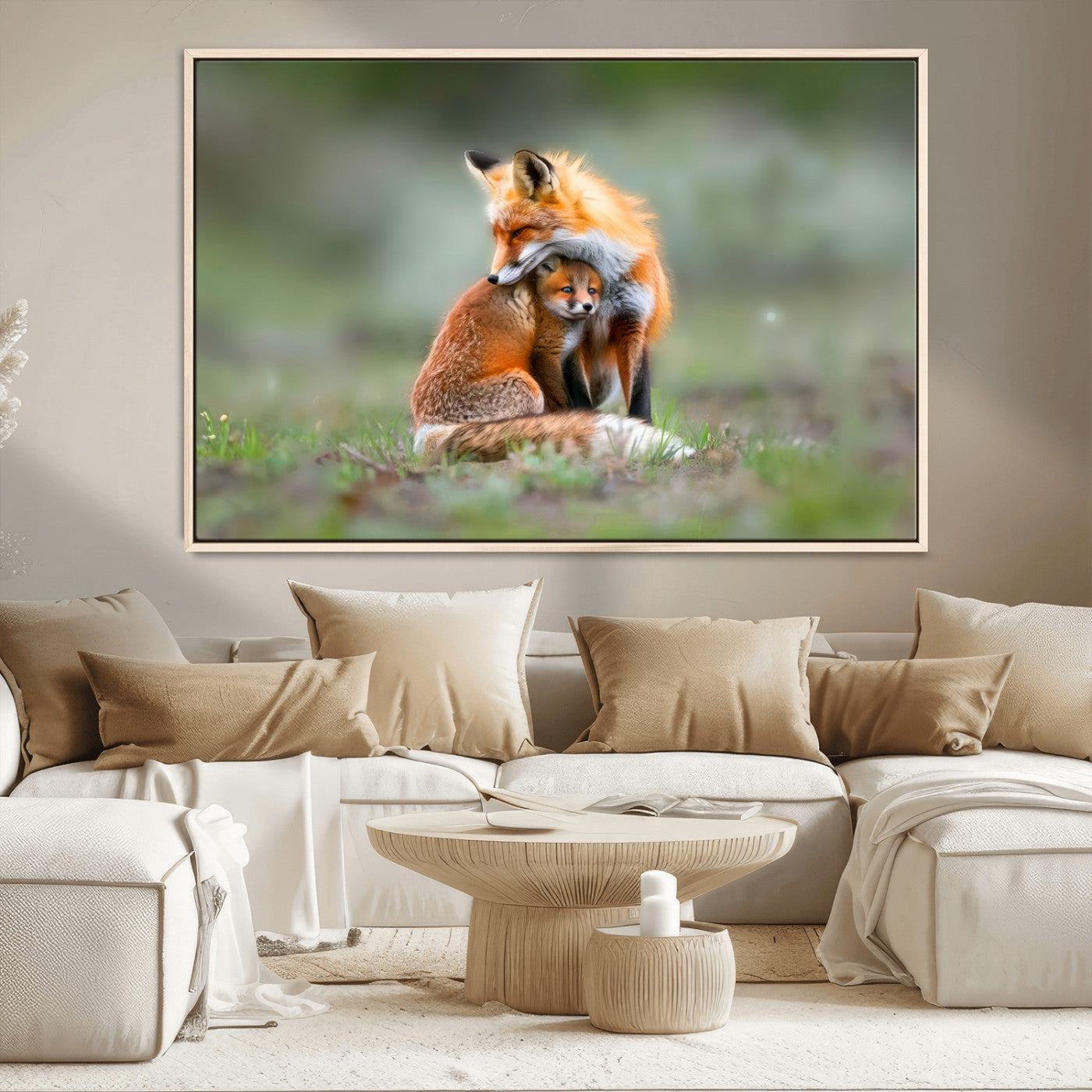 MGV-FC-36X24 - Heartwarming Fox and Baby Cub Wall Art | Ready to Hang Canvas Print of Foxes in Nature | Perfect for