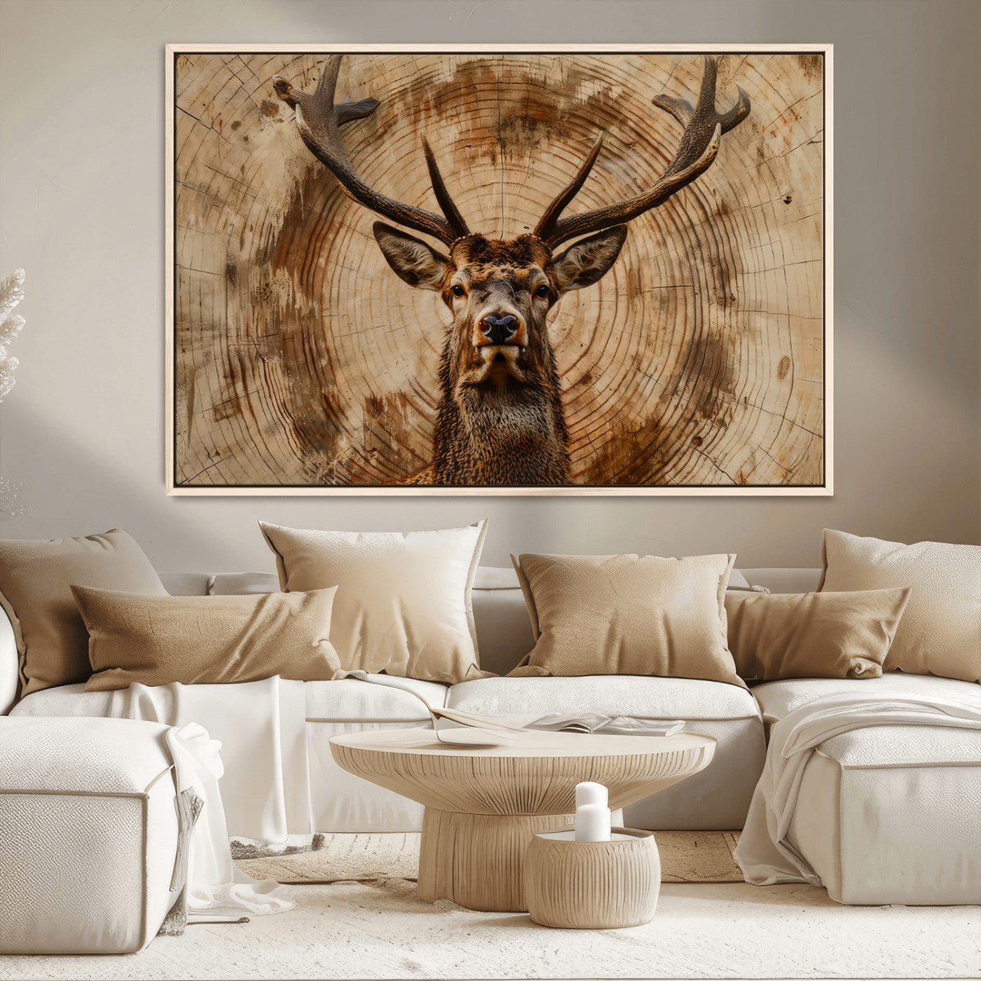 MGV-FC-36X24 - Wood Abstract Deer Wall Art | Rustic Wildlife Canvas Print | Ready to Hang Stag Head Triptych for