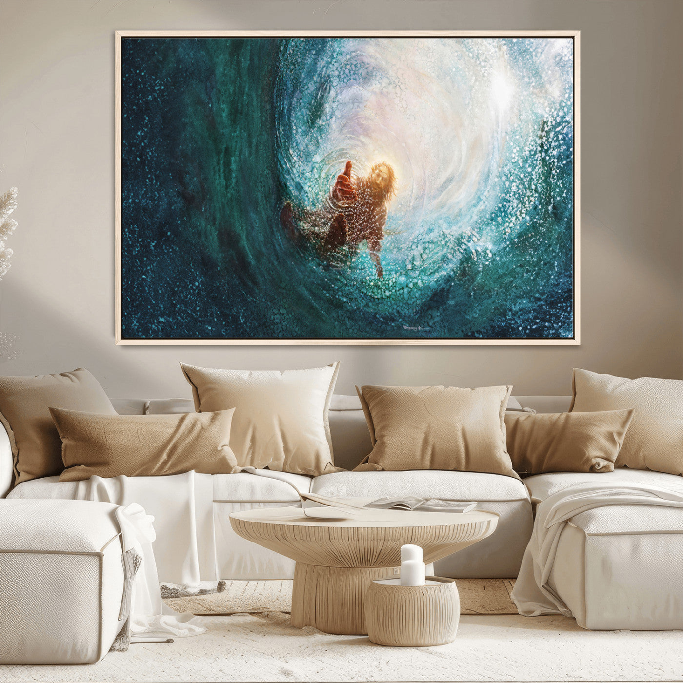 MGV-FC-36X24 - Powerful Jesus Canvas Print - Hand of Salvation, Inspirational Wall Art - Framed, Ready to Hang for