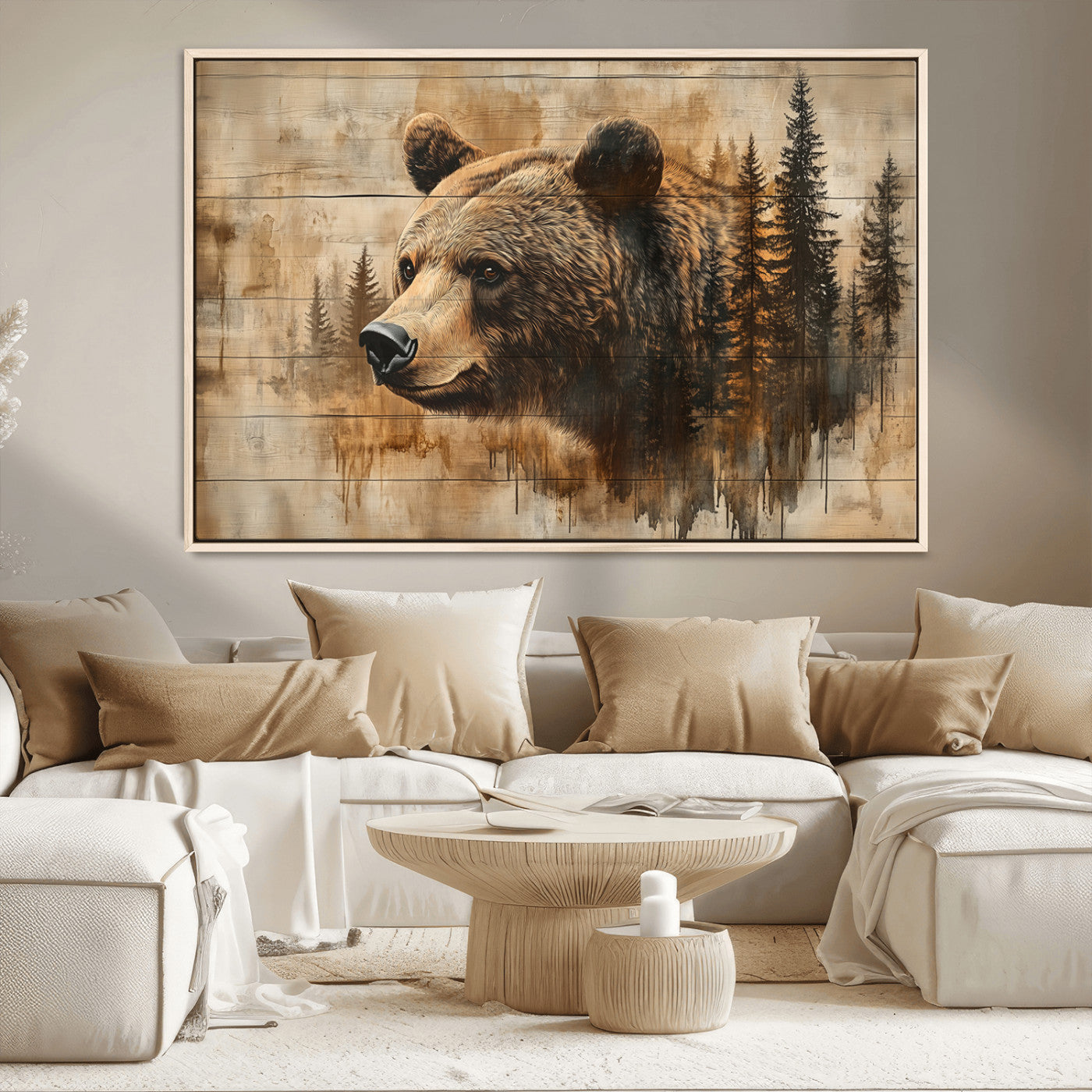 MGV-FC-36X24 - Rustic Grizzly Bear Wall Art, Abstract Grizzly 399 Bear Wall Art Canvas Print - Woodland Wildlife