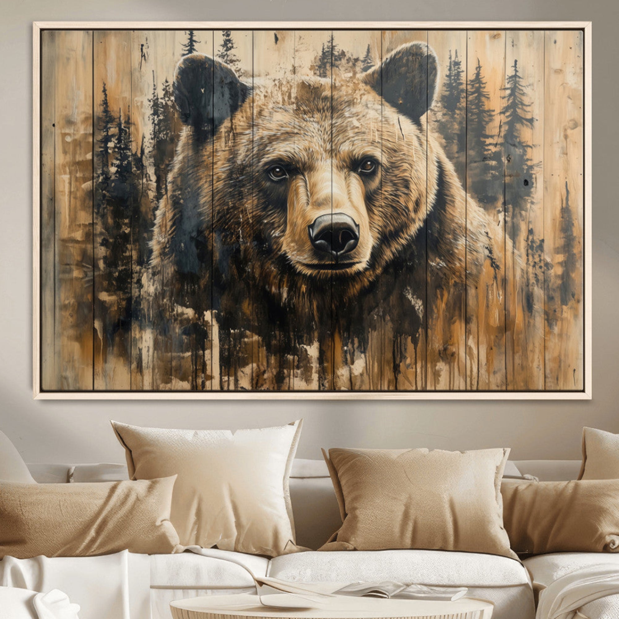 41362-MGV-CV-36X24-Majestic Grizzly 399 Bear Wall Art | 3-Panel Rustic Canvas Print for Living Room, Office, or Cabin