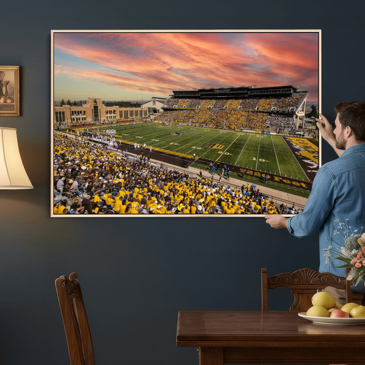 90508-MGV-CV-36X24 - University of Wyoming Cowboys Football Team Print, Laramie, Extra Large Game Room Wall Decor