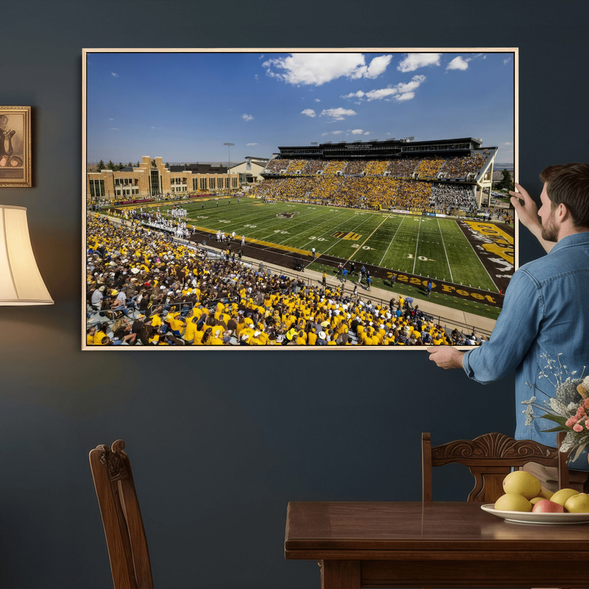 75112-MGV-CV-36X24 - University of Wyoming Cowboys Football Team Print, Laramie, Home Bar Wall Decor