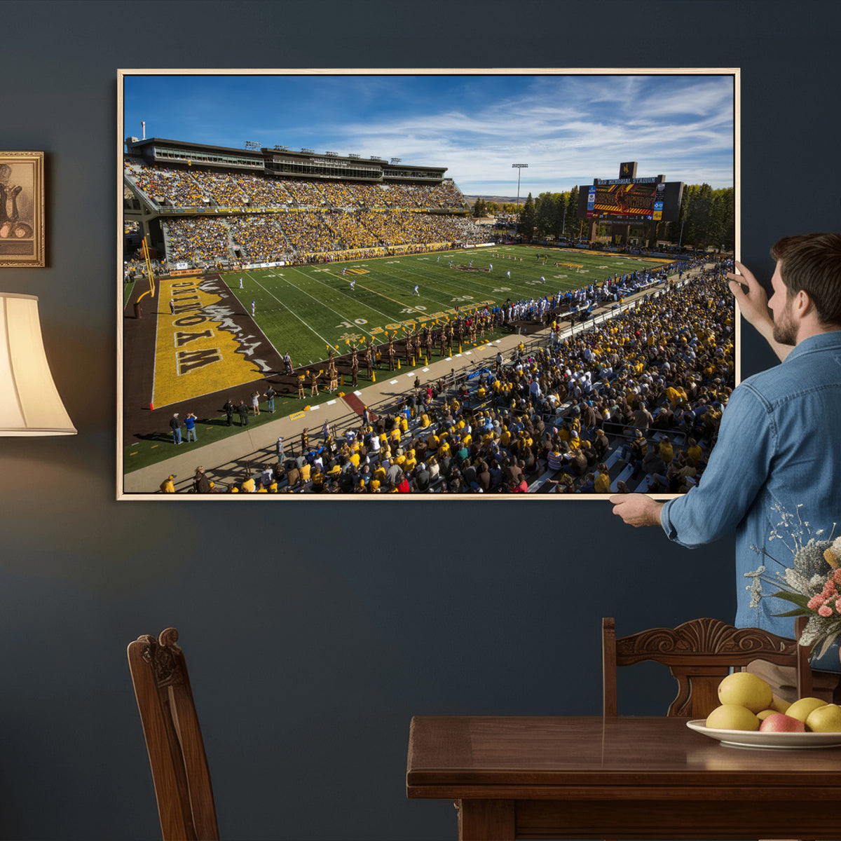 89846-MGV-CV-36X24 - University of Wyoming Cowboys Football Team Print, Laramie, Man Cave Wall Decor