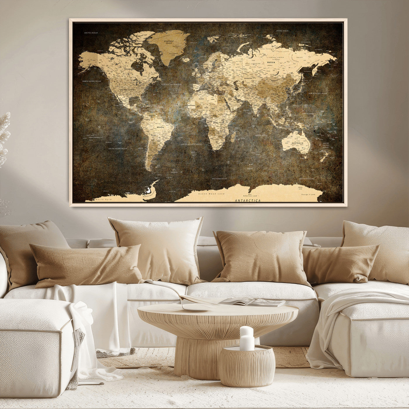 MGV-FC-36X24 - Push Pin World Map Canvas Print – Framed Wall Art for Couples to Track Their Travels – Anniversary