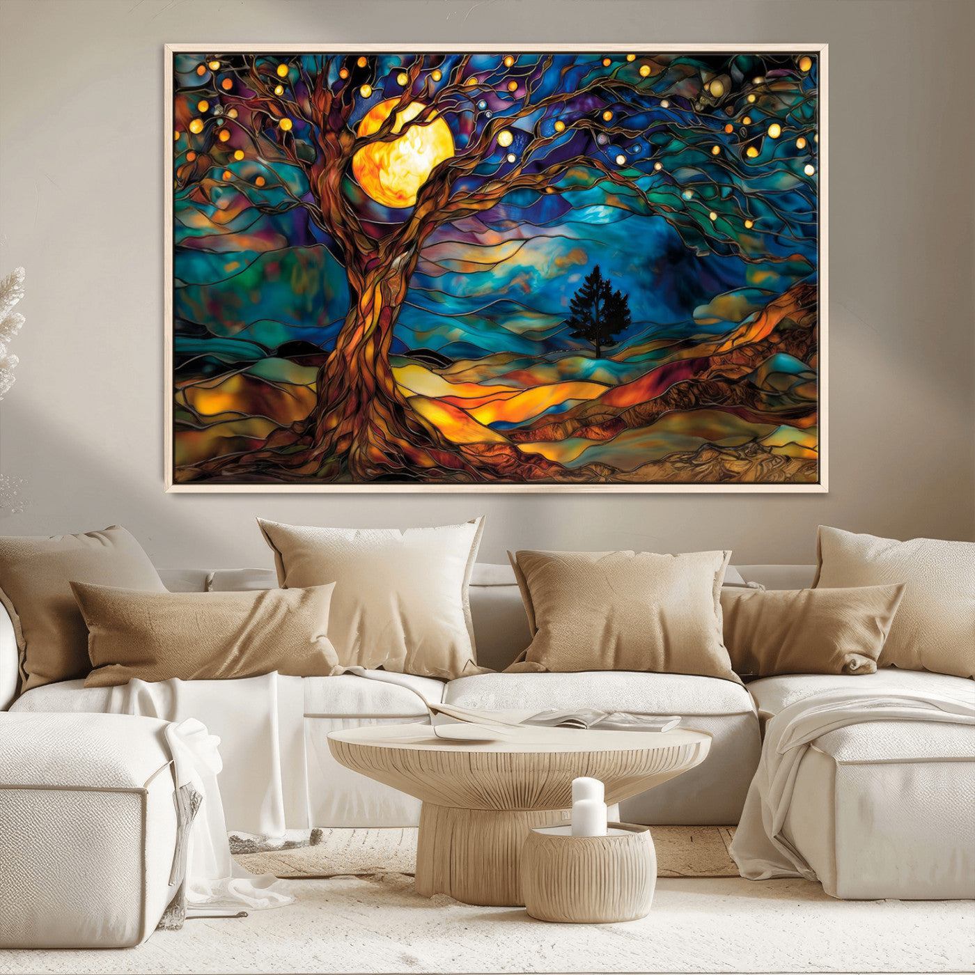 MGV-FC-36X24 - Tree of Life Wall Art - Yggdrasil Tree of Life Canvas Print - Vibrant Moonlit Tree Wall Art,  Tree