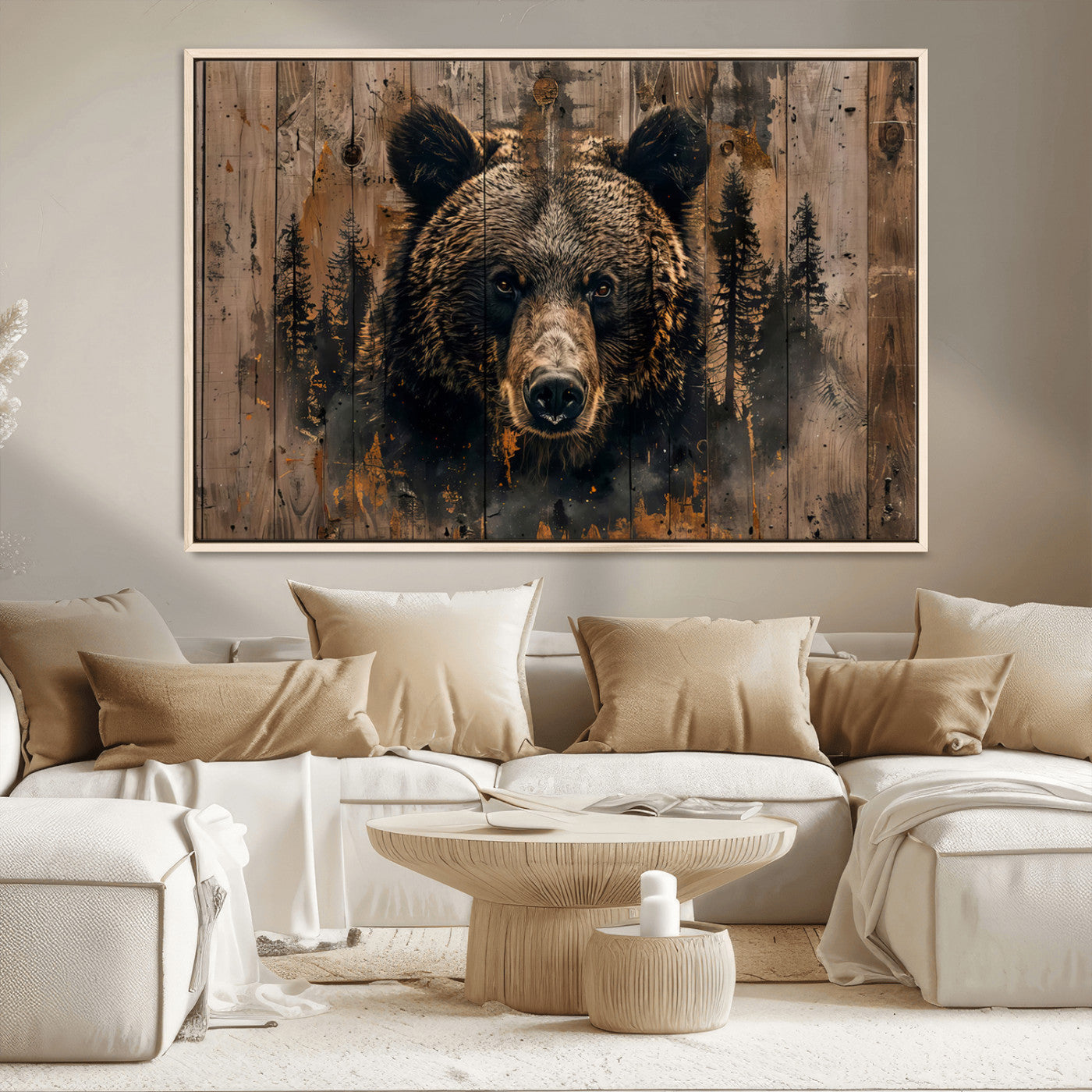 MGV-FC-36X24 - Rustic Grizzly 399 Wall Art | Triptych Canvas Print | Rustic Cabin Wall Decor | Perfect for