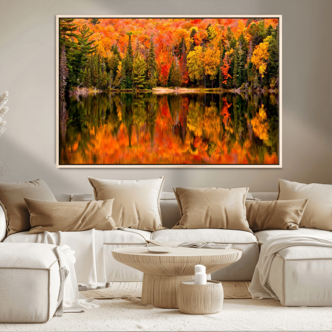 MGV-FC-36X24 - Forest Reflection Art | Autumn Forest Reflection Wall Art | Triptych Canvas Print | Vibrant Fall
