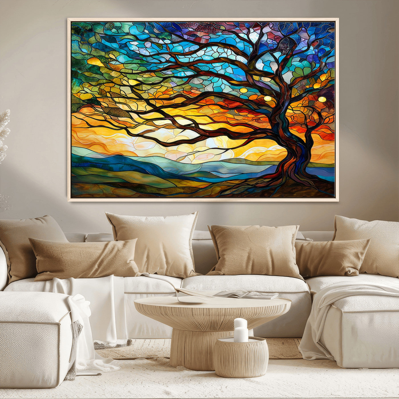 MGV-FC-36X24 - Vibrant Mosaic Tree of Life Wall Art | Stained Glass Style Canvas Print | Ready to Hang Artistic