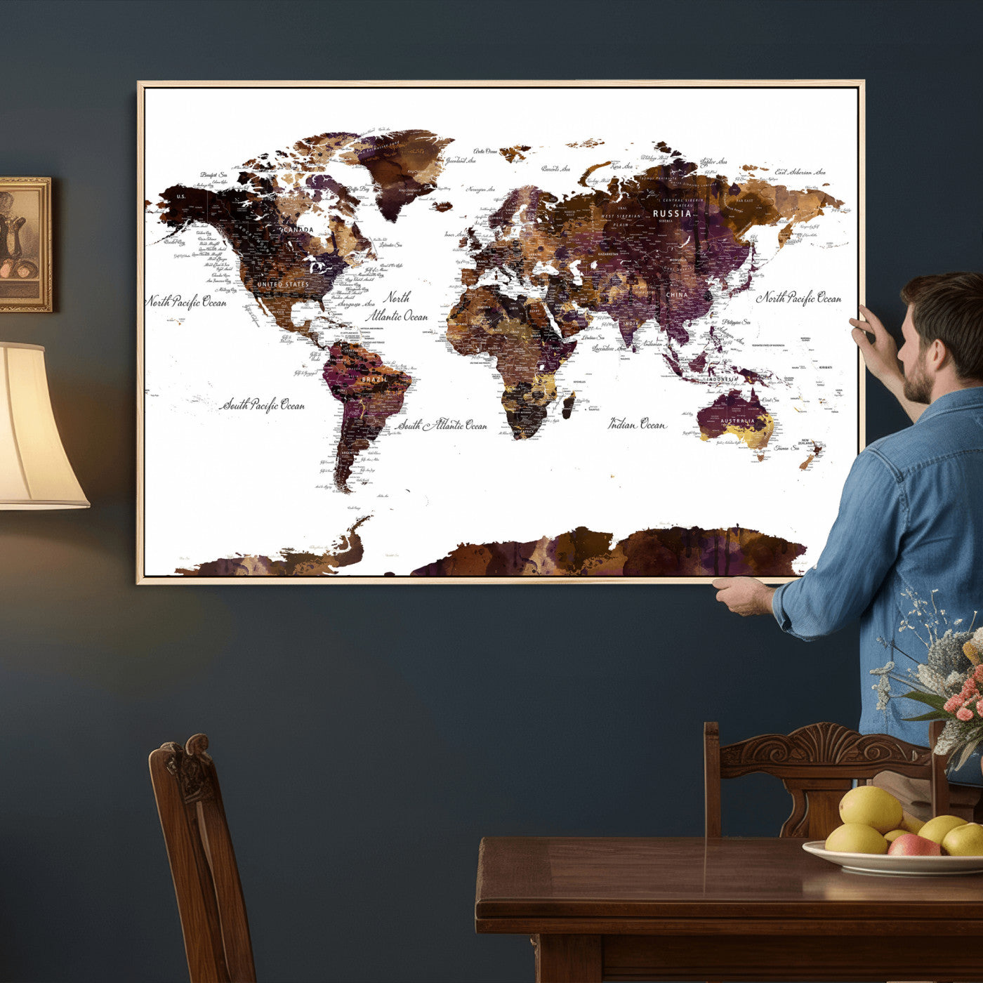 50611-MGV-CV-36X24 - Push Pin World Map Canvas Print – Framed Wall Art for Couples to Track Their Travels – Anniversary