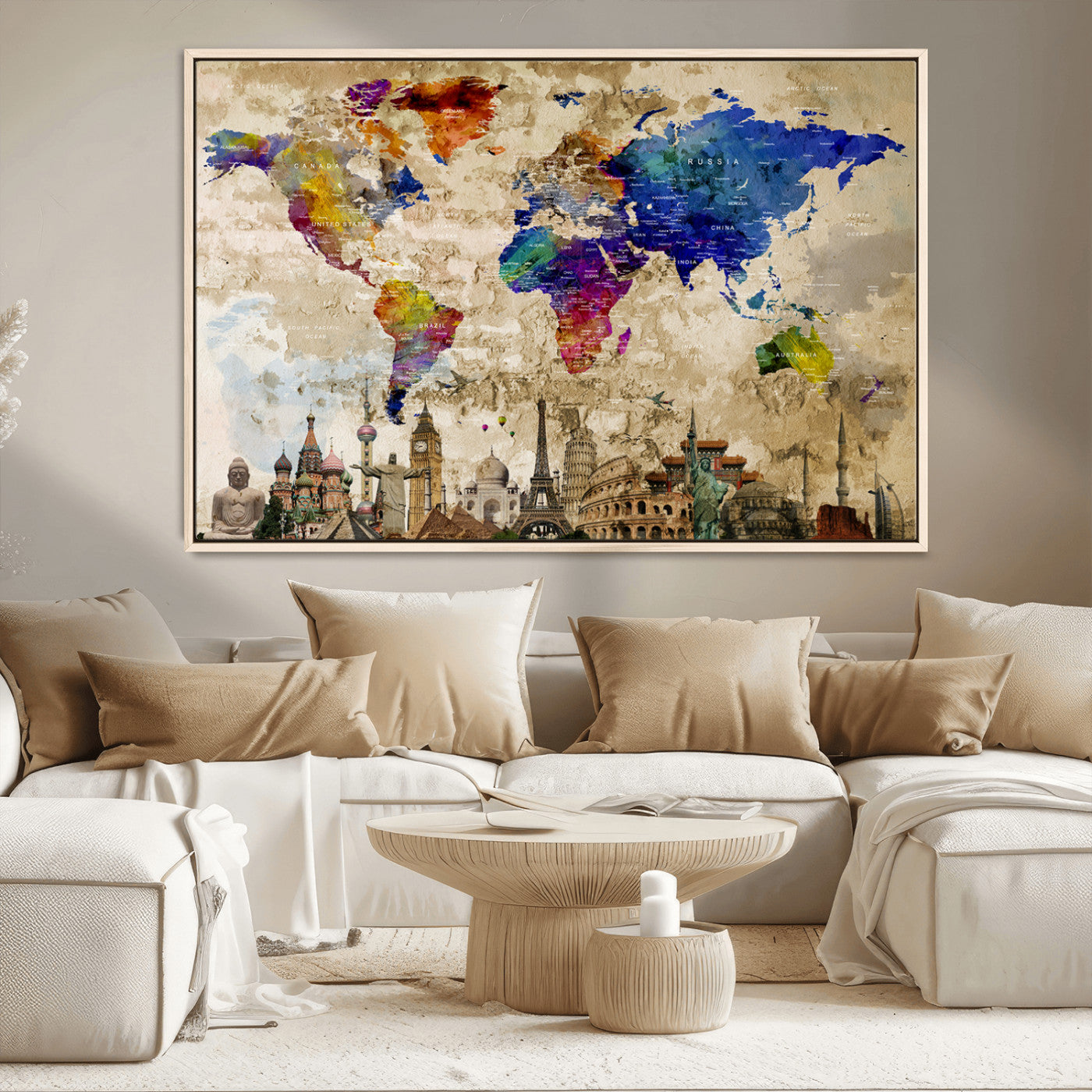 MGV-FC-36X24 - Push Pin World Map Canvas Print – Framed Wall Art for Couples to Track Their Travels – Anniversary