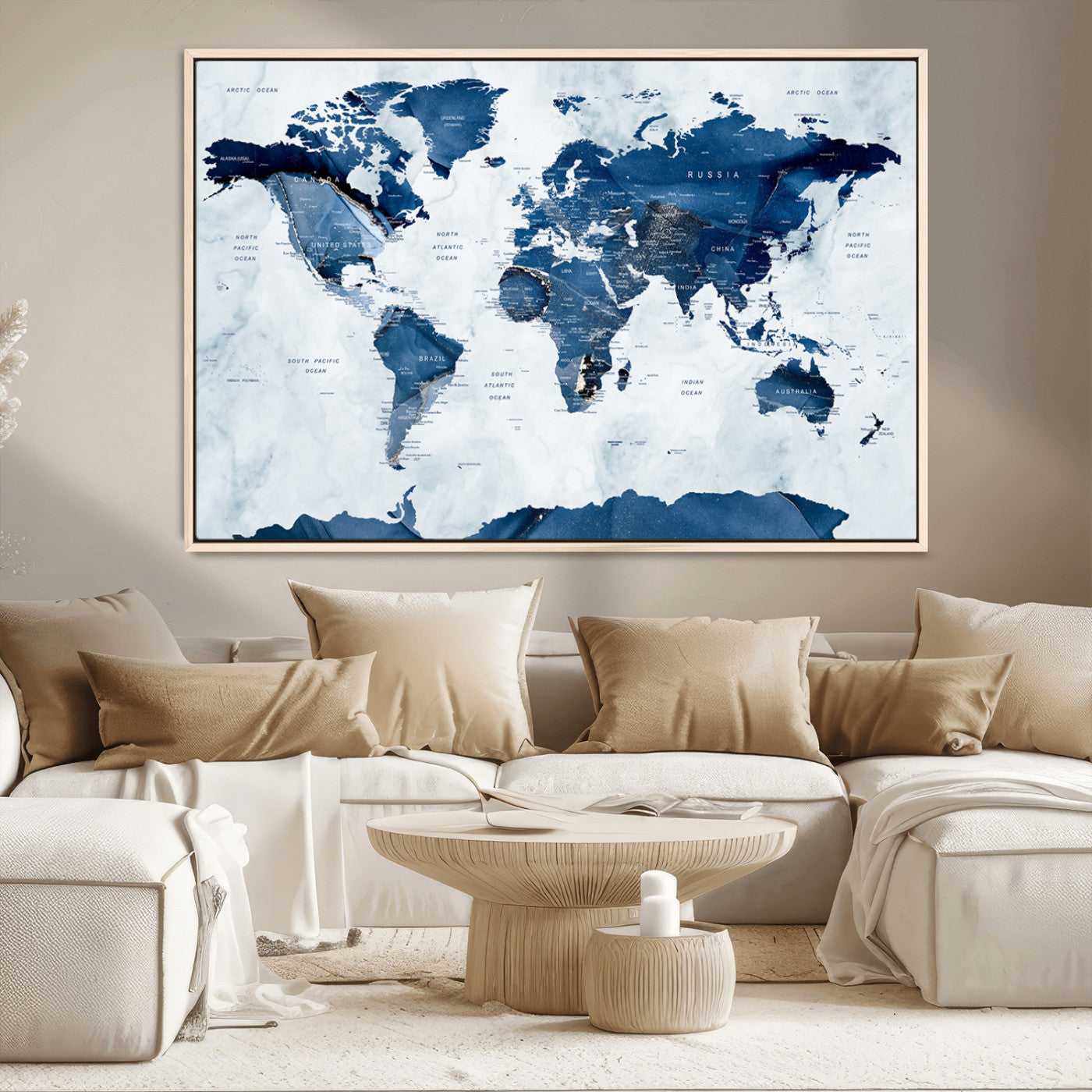 MGV-FC-36X24 - Push Pin World Map Canvas Print – Framed Wall Art for Couples to Track Their Travels – Anniversary