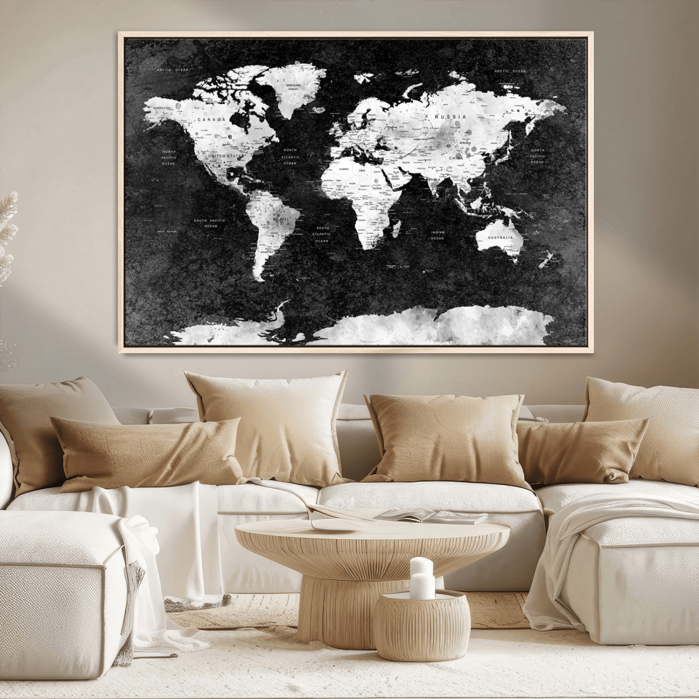 MGV-FC-36X24 - Push Pin World Map Canvas Print – Framed Wall Art for Couples to Track Their Travels – Anniversary