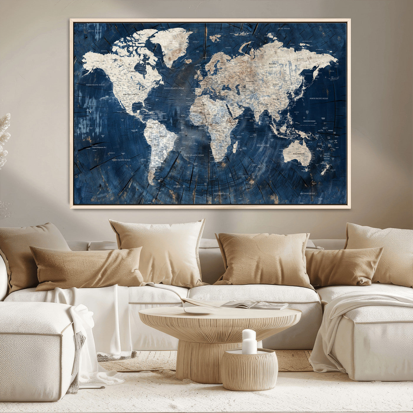 MGV-FC-36X24 - Push Pin World Map Canvas Print – Framed Wall Art for Couples to Track Their Travels – Anniversary