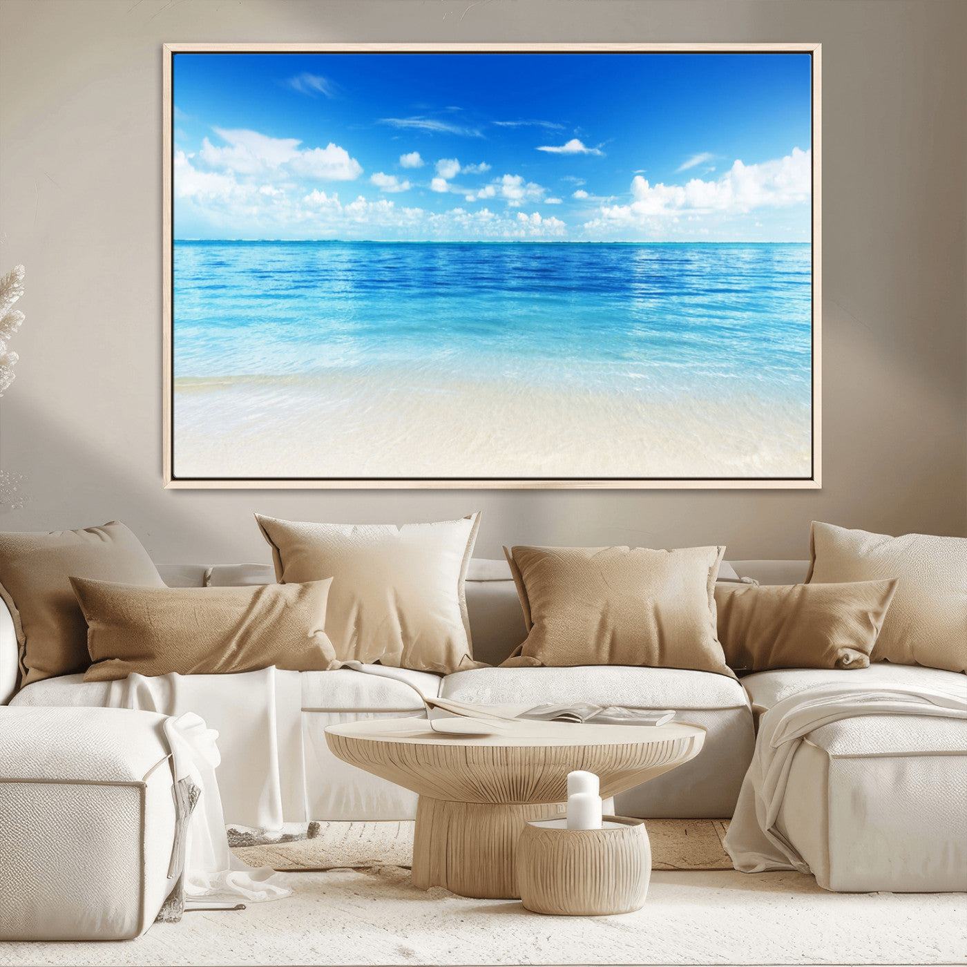 MGV-FC-36X24 - Beach Scene Canvas Wall Art Print – Tranquil Ocean Horizon and White Sand Beach Wall Decor for Home
