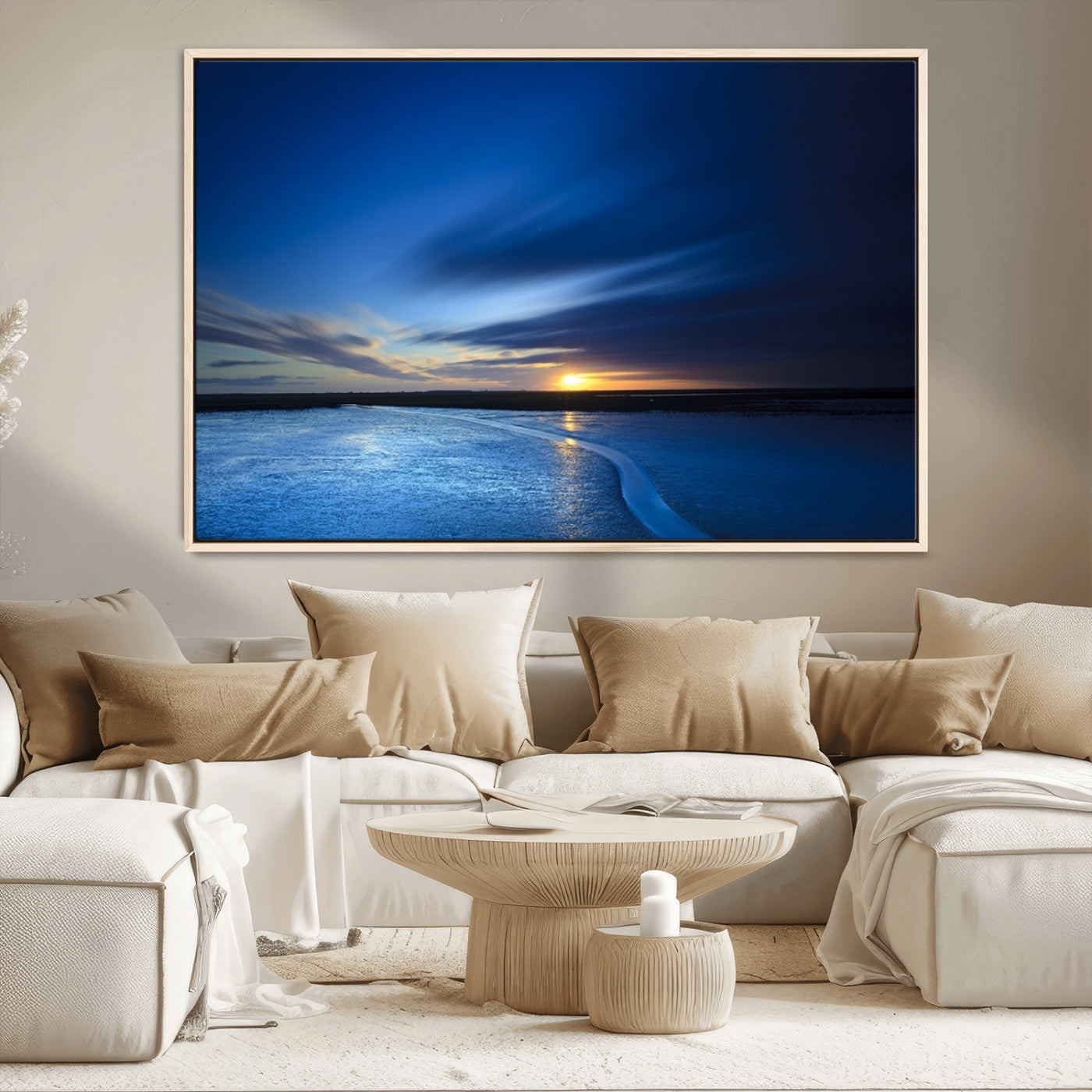 MGV-FC-36X24 - Blue Sunset Ocean Canvas Wall Art Print – Serene Coastal Horizon Wall Decor for Home or Office –