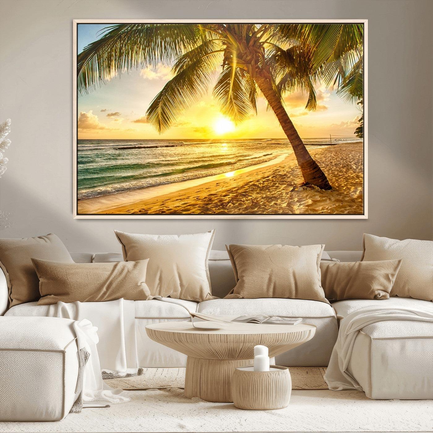 MGV-FC-36X24 - Beach Sunset Canvas Wall Art Print - Tropical Beach Canvas Wall Art Print – Vibrant Palm Trees and