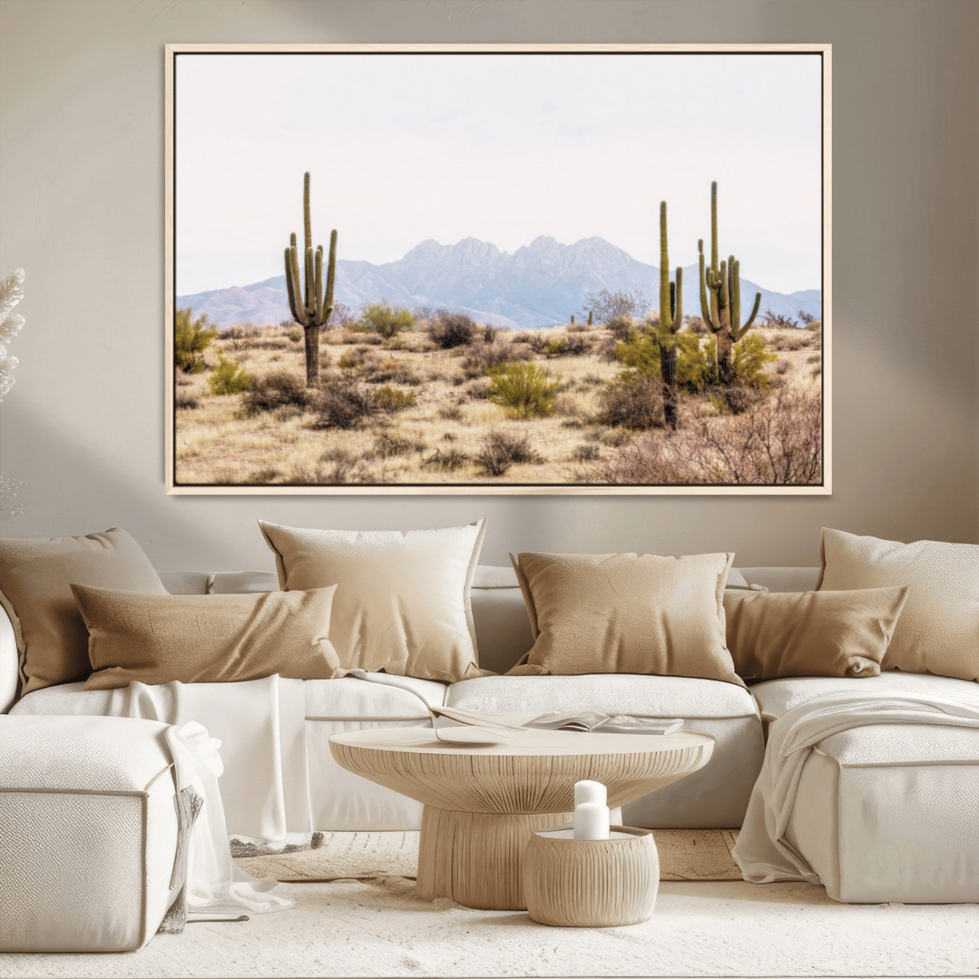 MGV-FC-36X24 - Desert Cactus Canvas Wall Art – Serene Southwestern Arizona Landscape with Majestic Mountains -