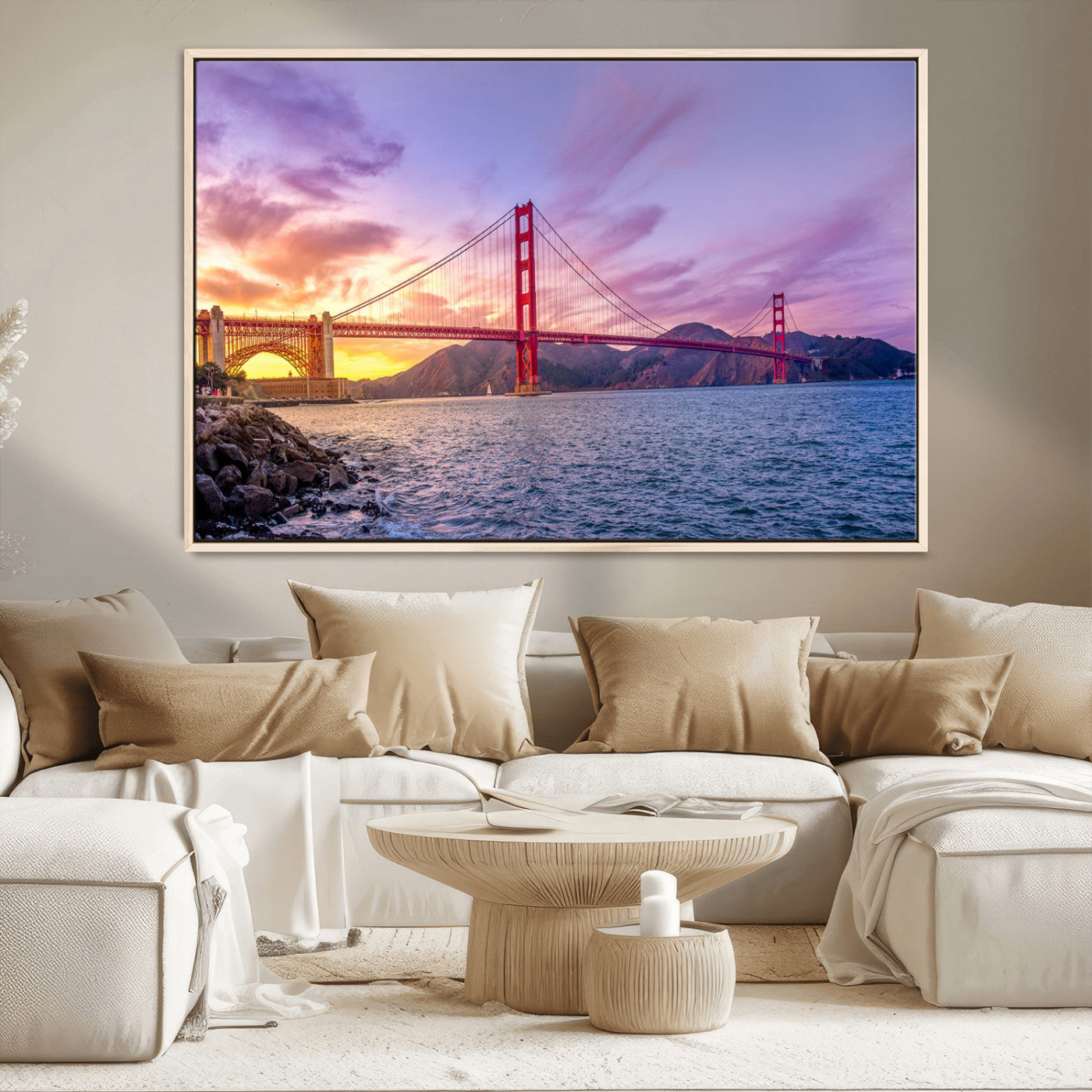 MGV-FC-36X24 - Golden Gate Bridge Wall Art Print, San Francisco Sunset Canvas Wall Art, Cityscape Canvas Print for