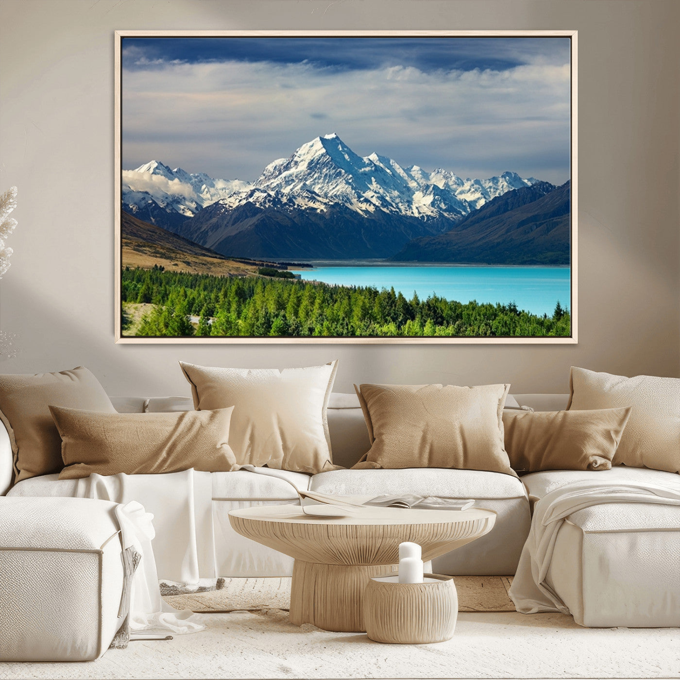 MGV-FC-36X24 - Mount Cook and Lake Pukaki Canvas Wall Art Print – Majestic Snow-Capped Peaks and Serene Lake Wall