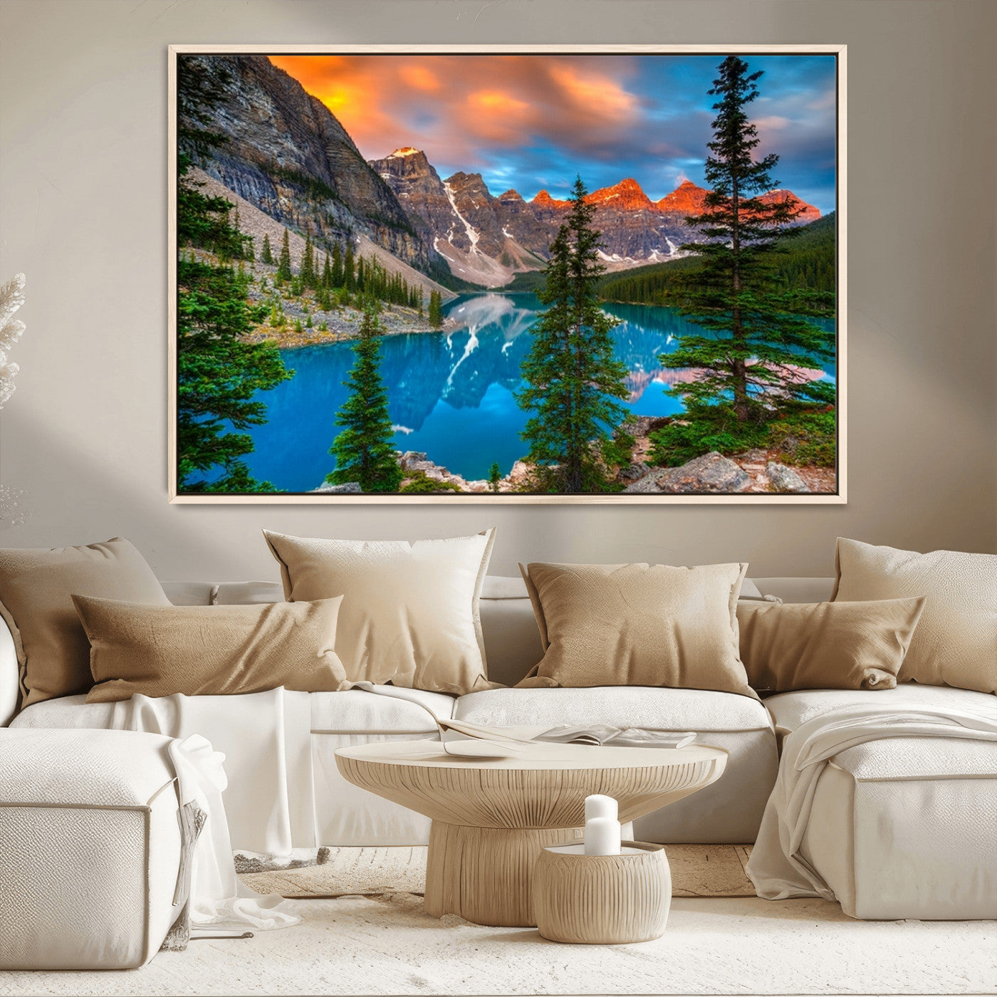 MGV-FC-36X24 - Canadian Rockies Moraine Lake Wall Art Canvas Print, Pine Trees Mountain Spring Canvas Print