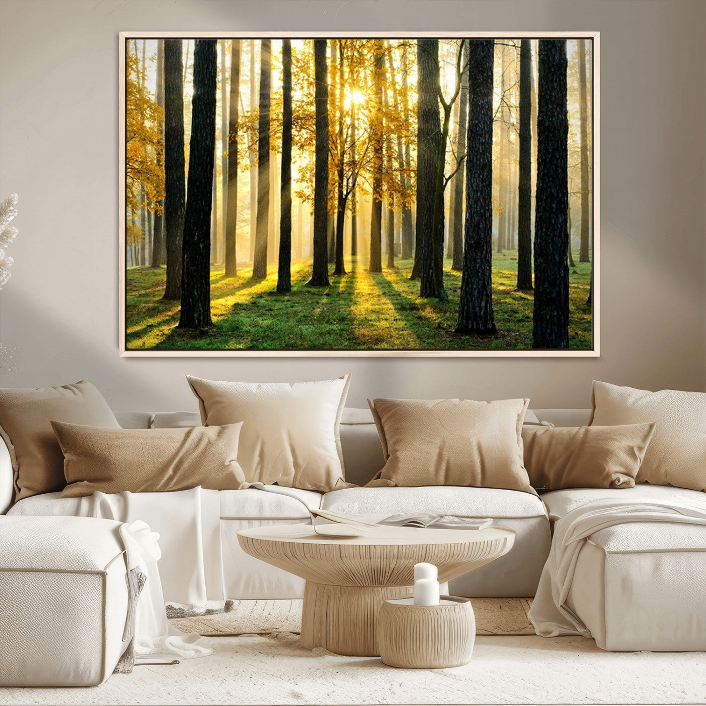 MGV-FC-36X24 - Sunlit Forest Wall Art Canvas Print - Large Framed Woodland Wall Art for Home or Office Decor,