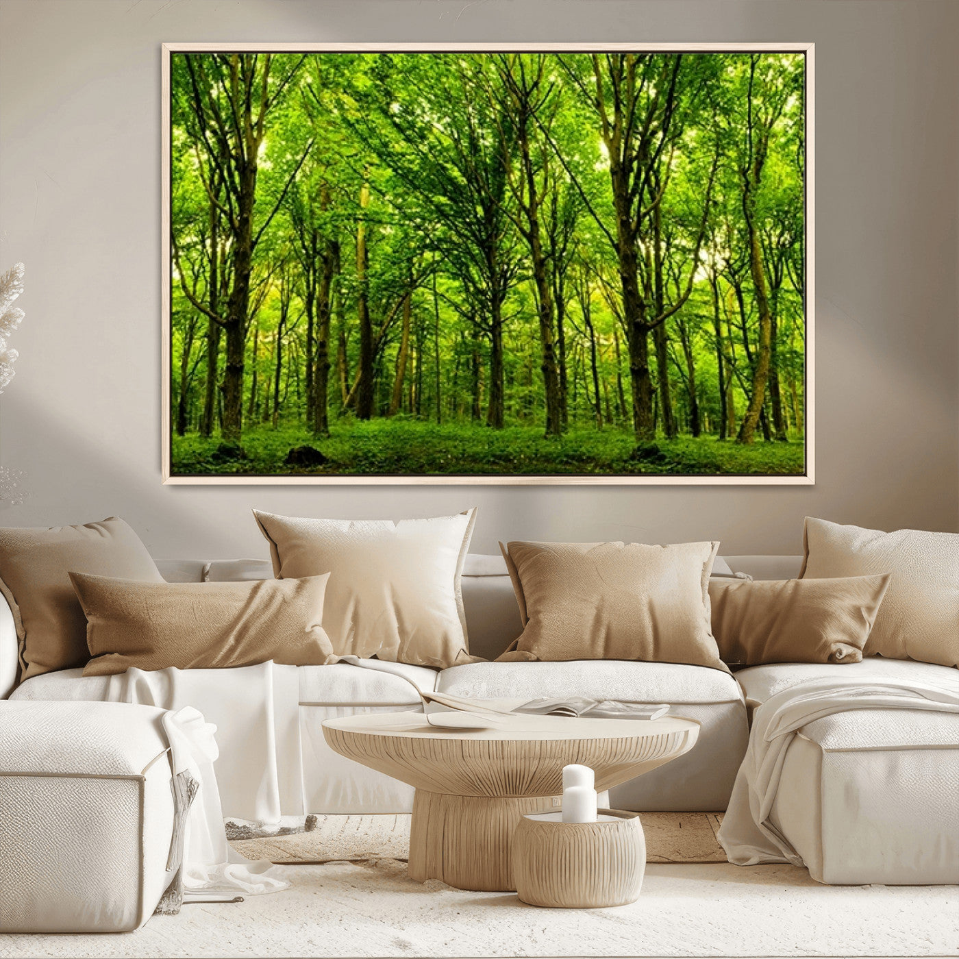MGV-FC-36X24 - Lush Green Forest Canvas Print | 3-Panel Forest Wall Art | Nature Landscape for Living Room