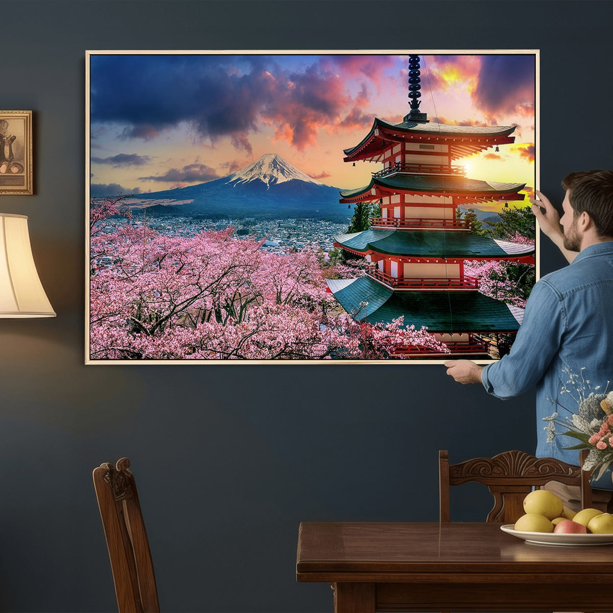 95987-MGV-CV-24X16 - Cherry Blossoms Canvas Print, Chureito Pagoda and Mount Fuji Wall Art