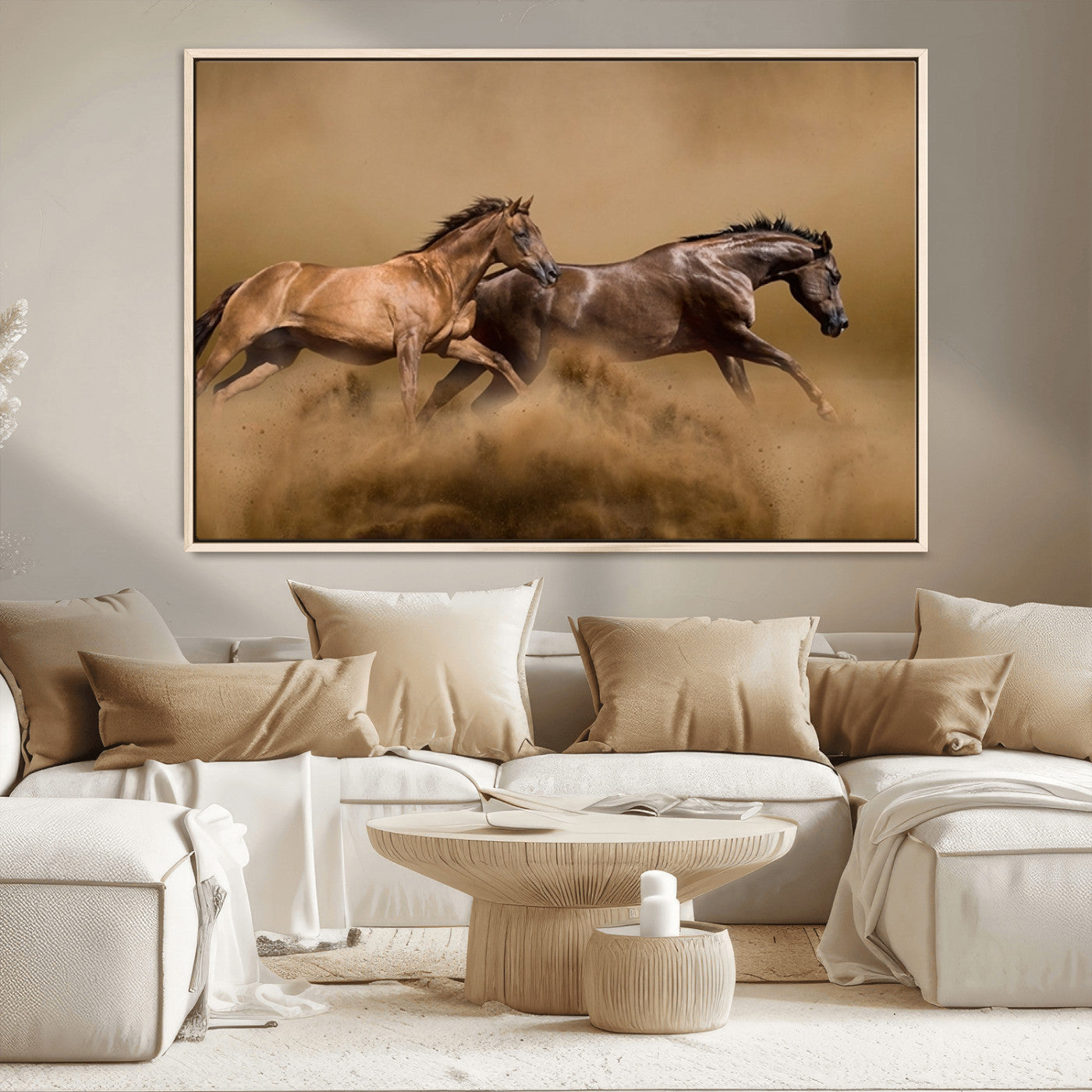 MGV-FC-36X24 - Large Wall Art Animal Canvas Print - Two Running Brown Horses