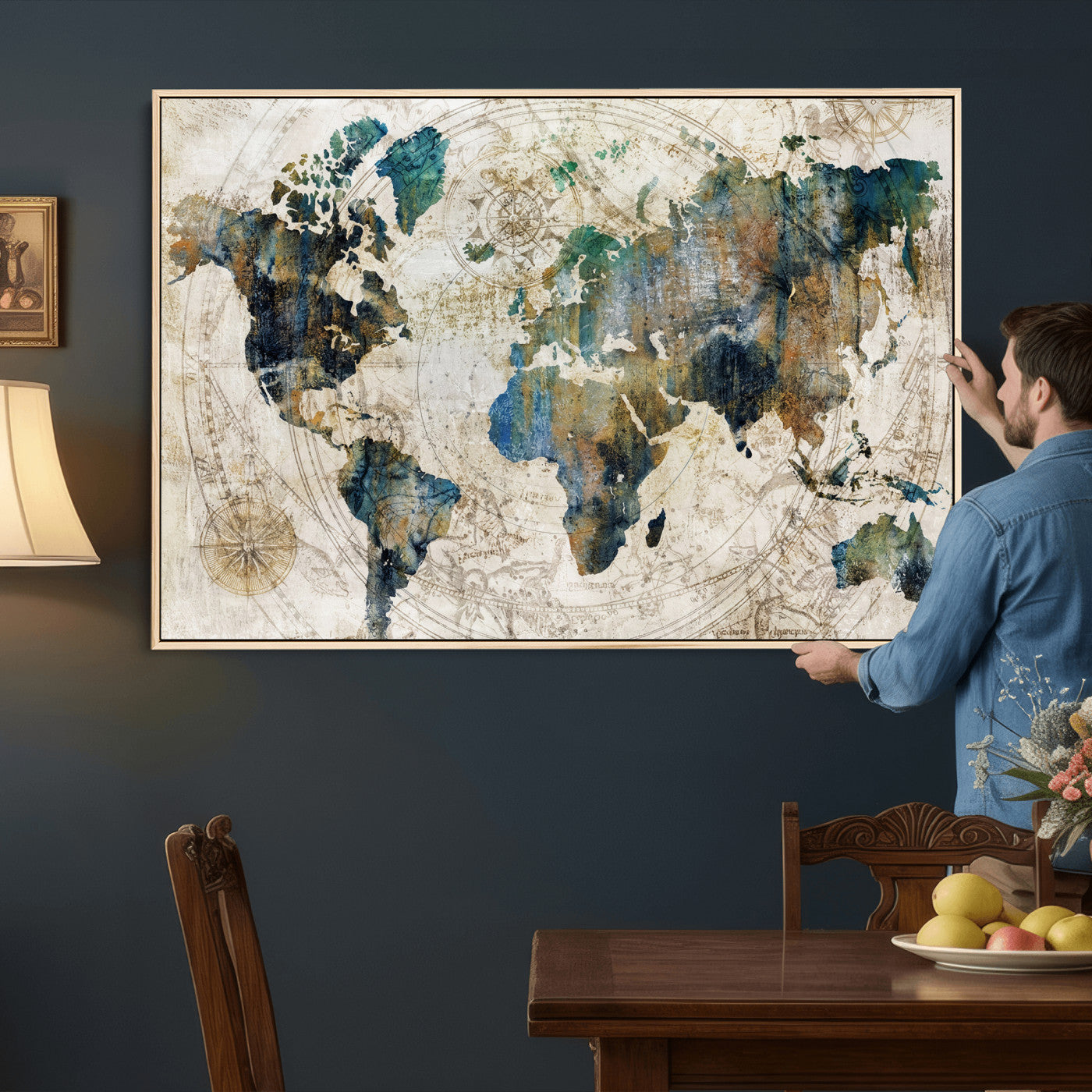 36972-MGV-CV-36X24 - Grunge Abstract World Map Art Print Canvas Print for Office Decor