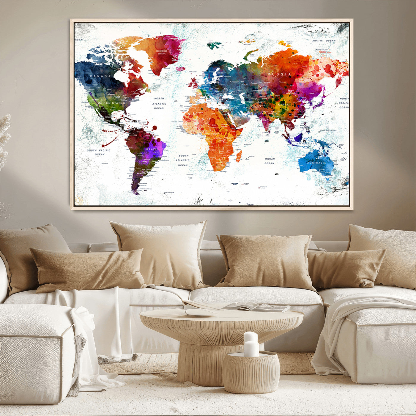 MGV-FC-36X24 - Push Pin World Map Canvas Print – Framed Wall Art for Couples to Track Their Travels – Anniversary