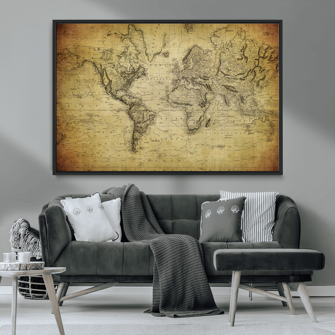 MGV-FC-36X24 - Push Pin World Map Canvas Print – Framed Wall Art for Couples to Track Their Travels – Anniversary