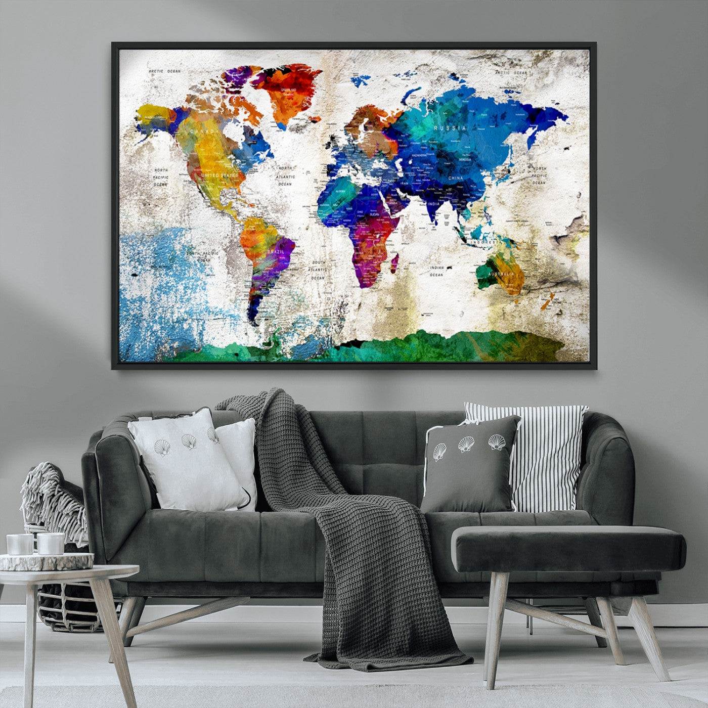 MGV-FC-36X24 - Push Pin World Map Canvas Print – Framed Wall Art for Couples to Track Their Travels – Anniversary