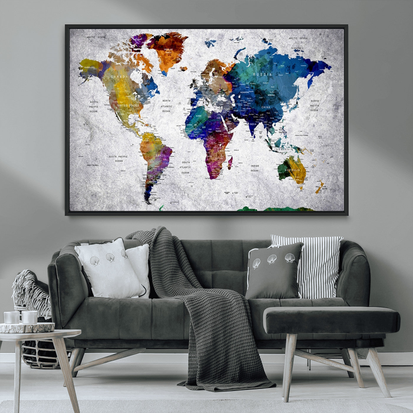 MGV-FC-36X24 - Push Pin World Map Canvas Print – Framed Wall Art for Couples to Track Their Travels – Anniversary