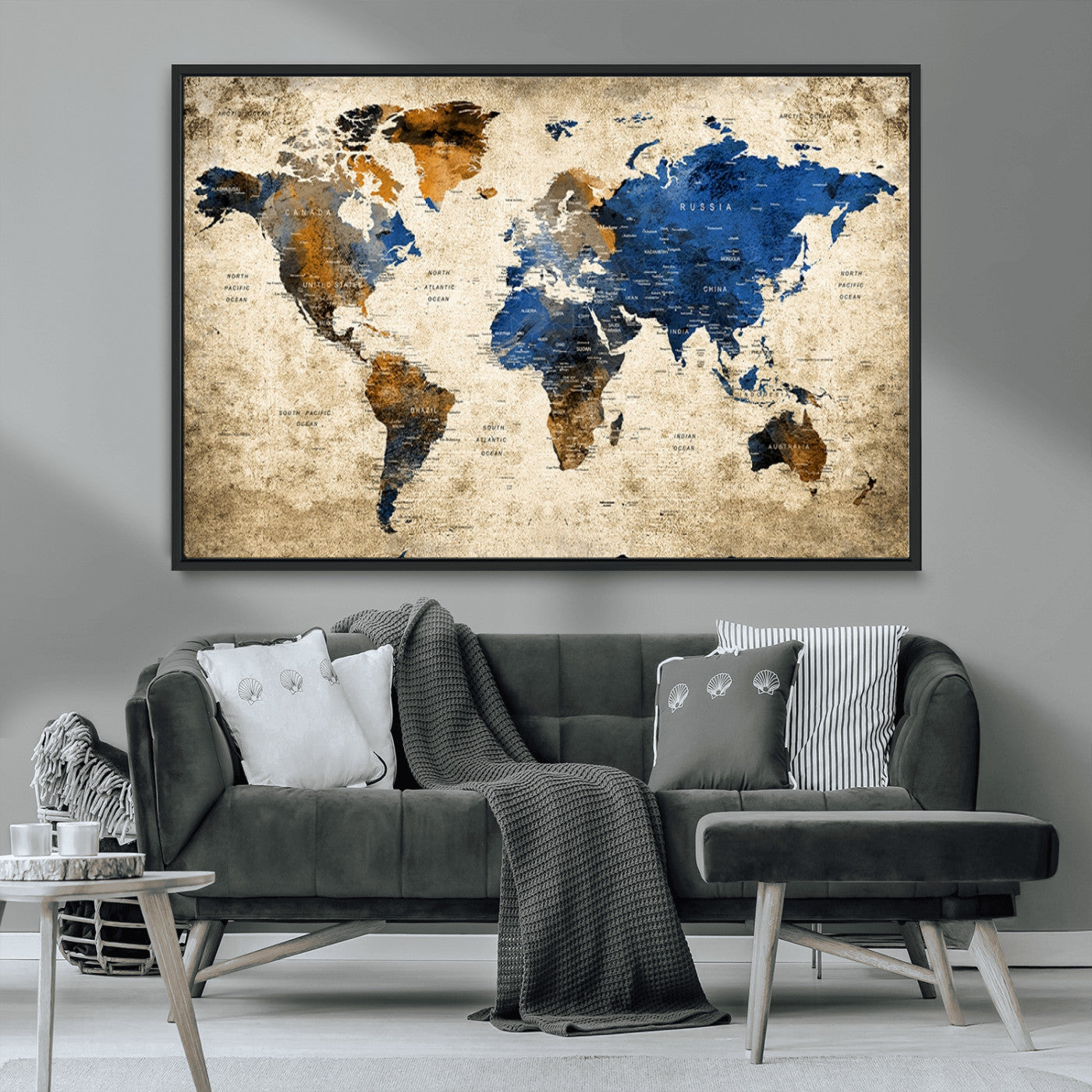 MGV-FC-36X24 - Push Pin World Map Canvas Print – Framed Wall Art for Couples to Track Their Travels – Anniversary