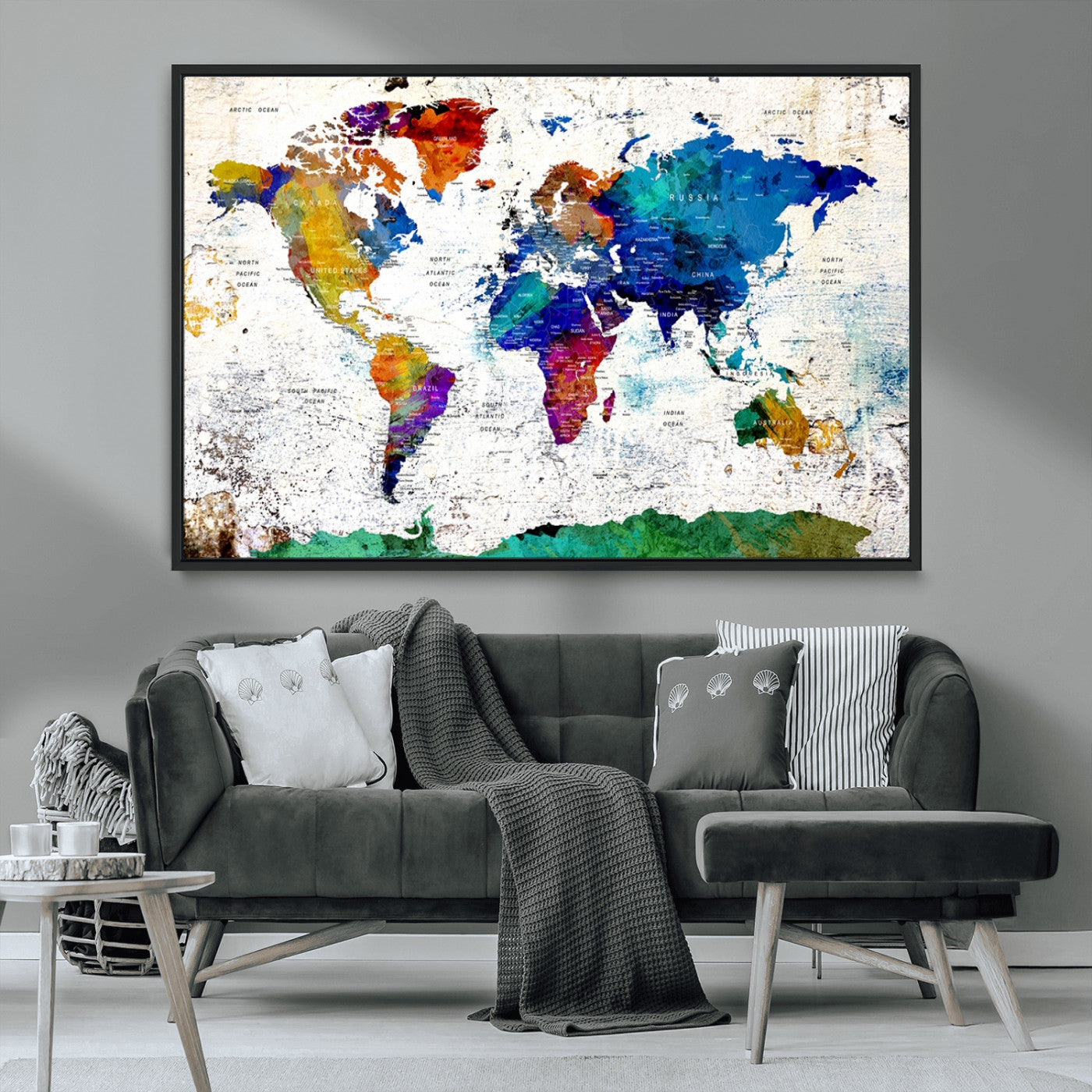 MGV-FC-36X24 - Push Pin World Map Canvas Print – Framed Wall Art for Couples to Track Their Travels – Anniversary