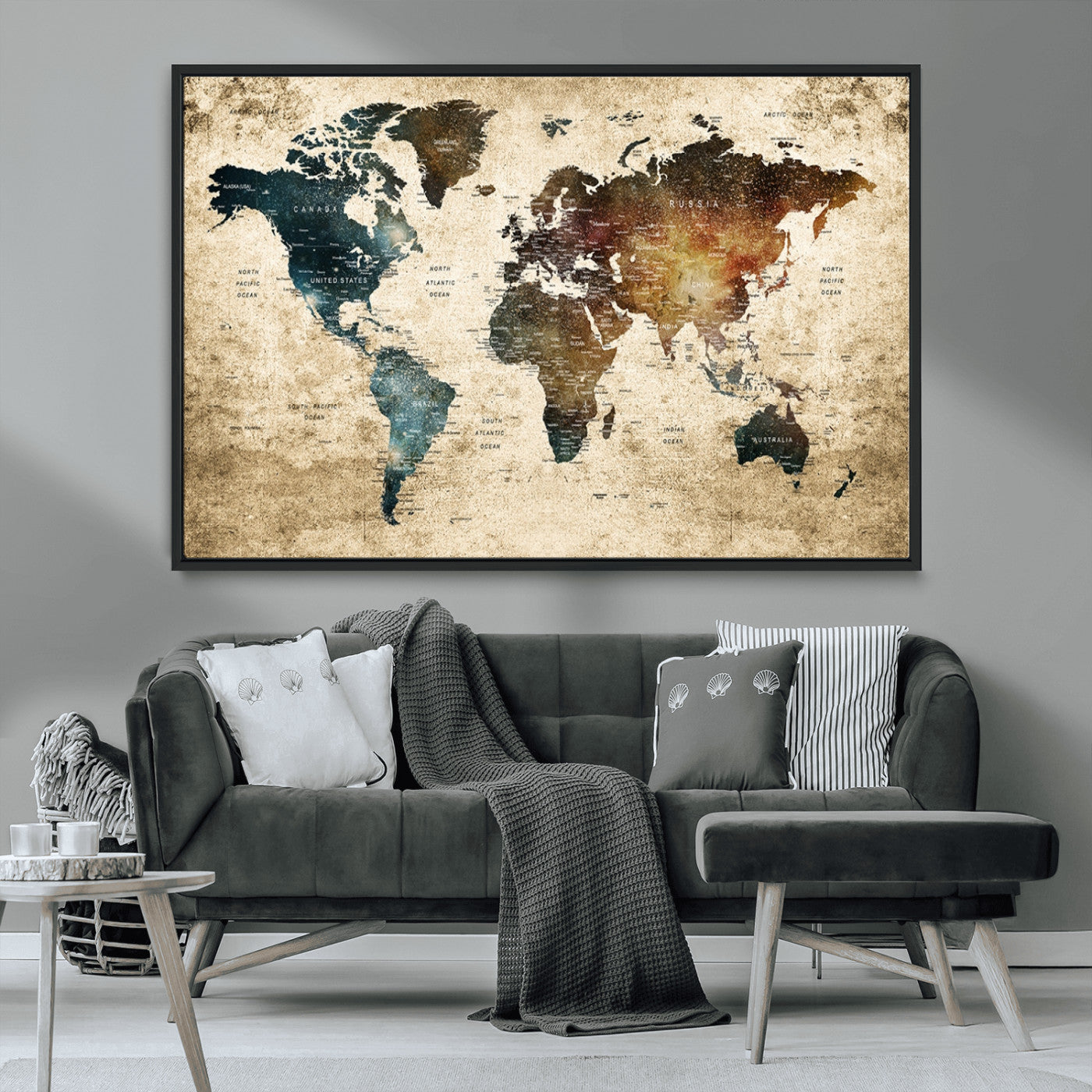 MGV-FC-36X24 - Push Pin World Map Canvas Print – Framed Wall Art for Couples to Track Their Travels – Anniversary