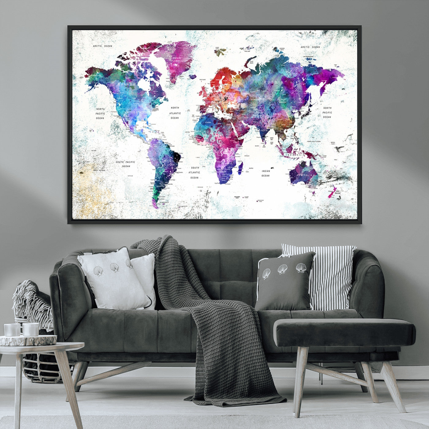MGV-FC-36X24 - Push Pin World Map Canvas Print – Framed Wall Art for Couples to Track Their Travels – Anniversary