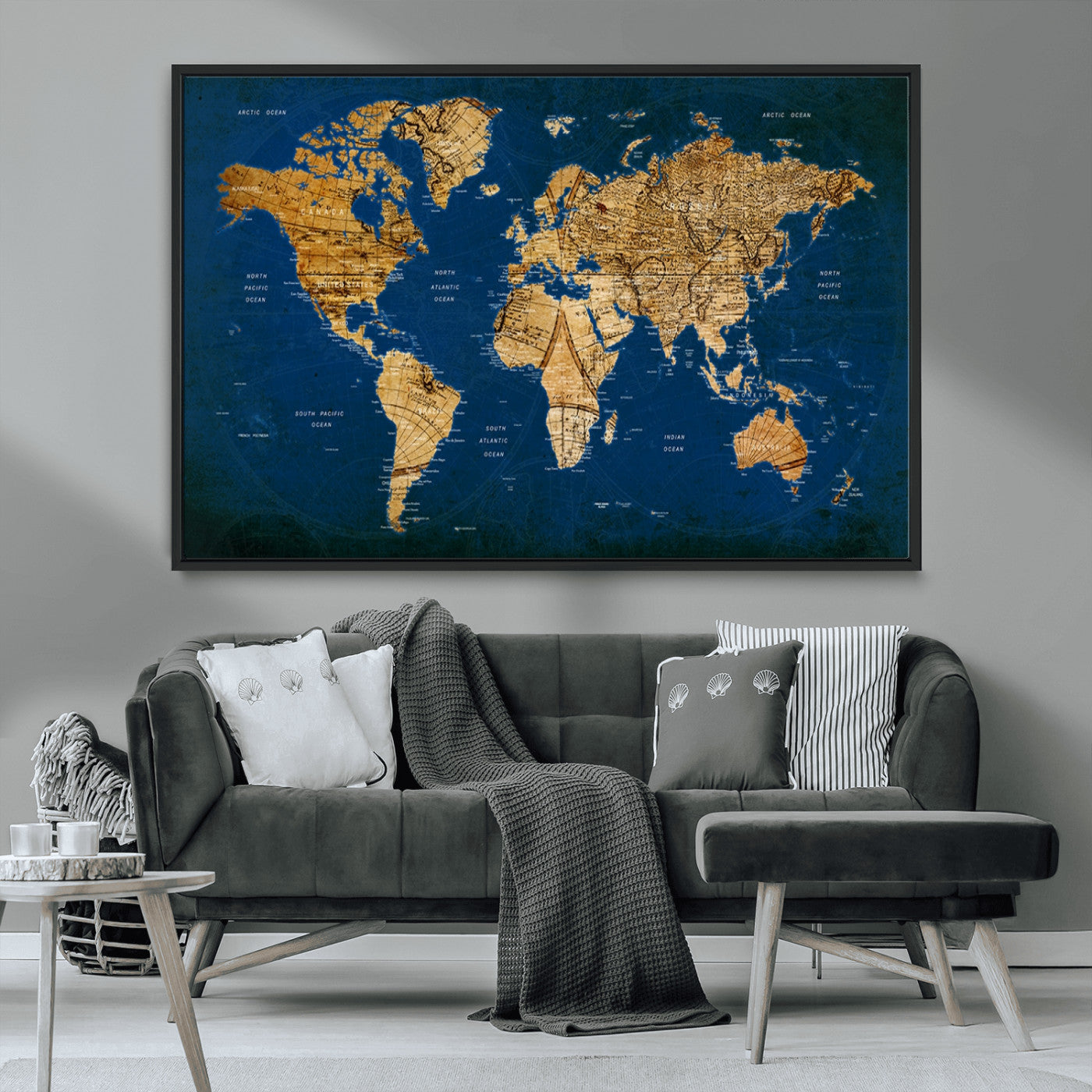 MGV-FC-36X24 - Push Pin World Map Canvas Print – Framed Wall Art for Couples to Track Their Travels – Anniversary