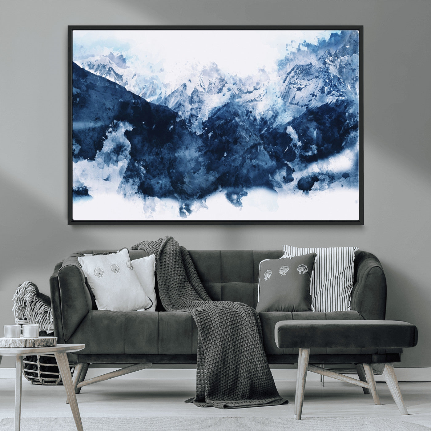 81700-MGV-CV-36X24-Abstract Blue Mountain Canvas Wall Art – Modern Triptych Landscape Print – Contemporary Nature Decor for Living Room or Office – Ready to