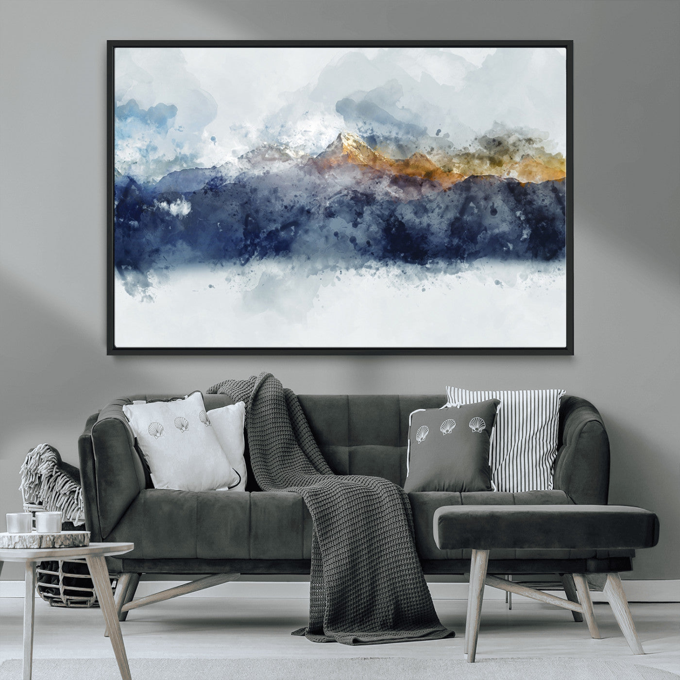 89149-MGV-CV-36X24-Abstract Mountain Range Art Canvas Print | 3 Panel Watercolor Landscape for Living Room, Office, or Bedroom | Large Ready-to-Hang Artwork
