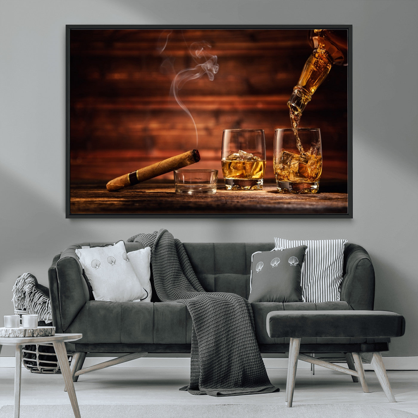 MGV-FC-36X24 - Whiskey and Cigar Wall Art Canvas | 3 Panel Bar Room Decor for Home Lounge, Office, or Man Cave |