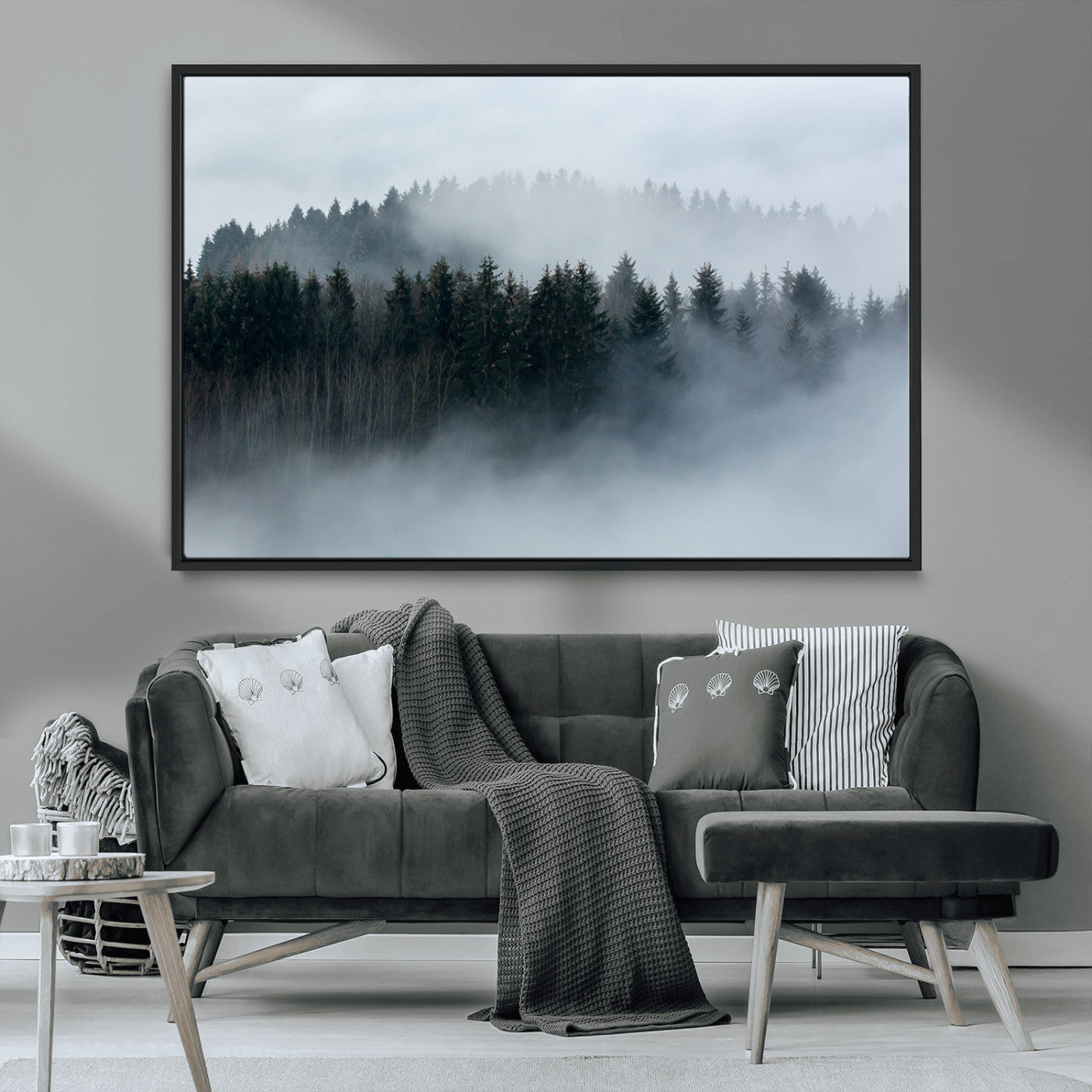 MGV-FC-36X24 - Autumn and Misty Trees in the Forest Wall Art Canvas Print, Foggy Forest Mountain Wall Art Canvas